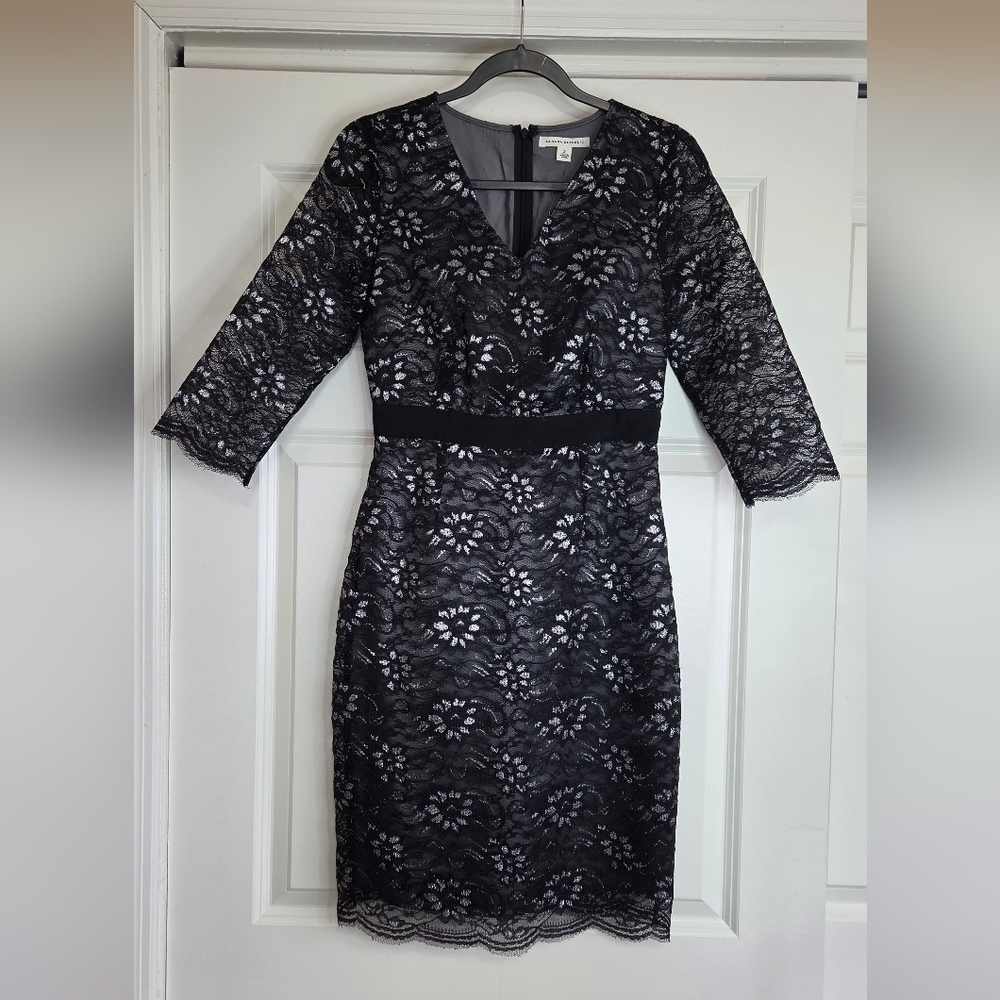 Banana Republic Black & Silver Floral Lace Sheath Dress - Size 2